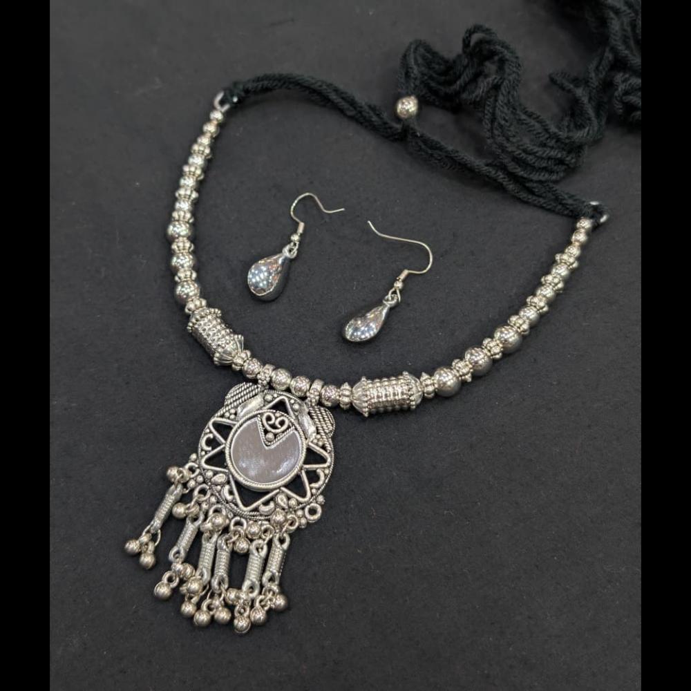 SNERA Oxidised Plated Antique Navratri Look Miroor Necklace Set