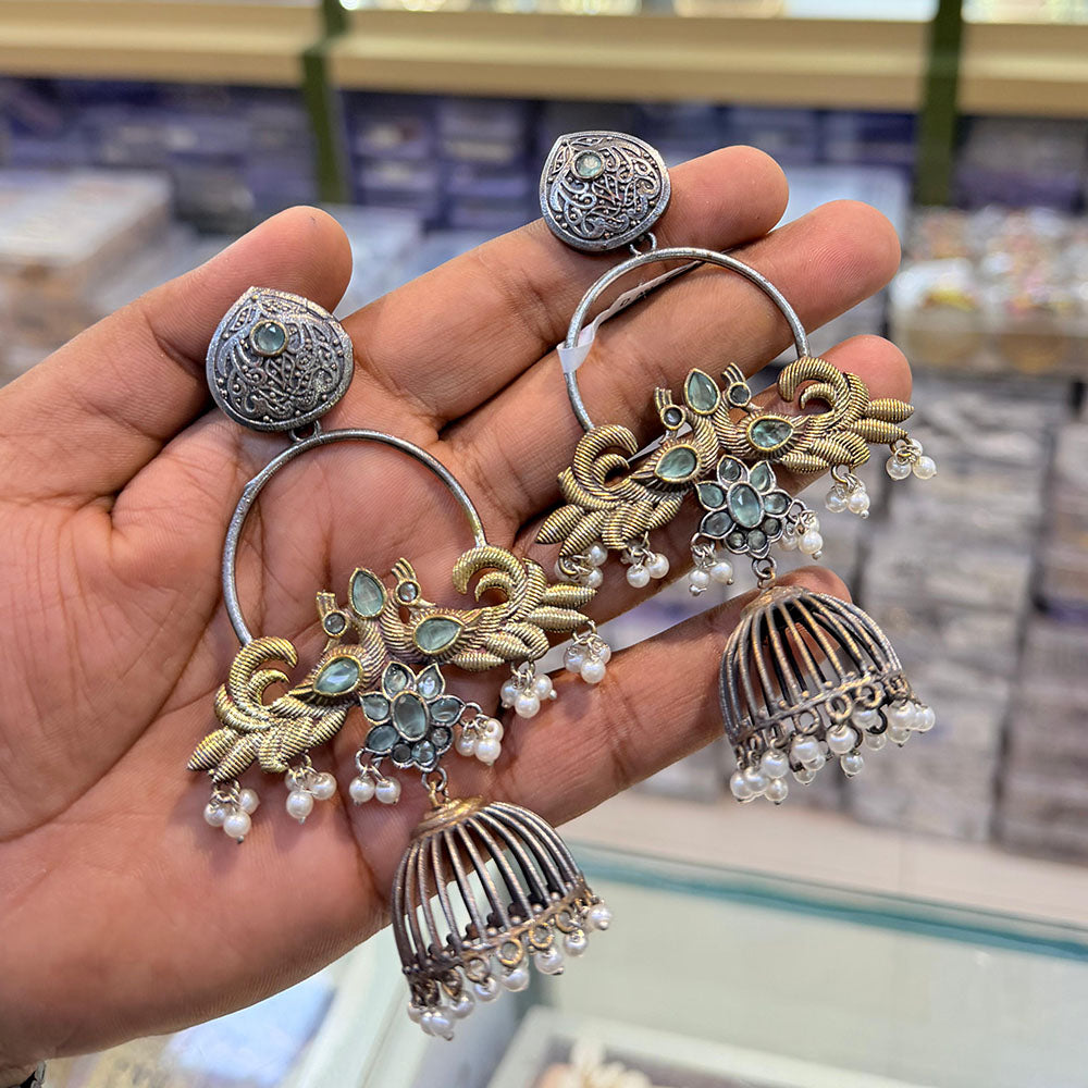 SNERA Graceful 2 Tone Plated Pota Stone And Pearls Jhumki Earrings