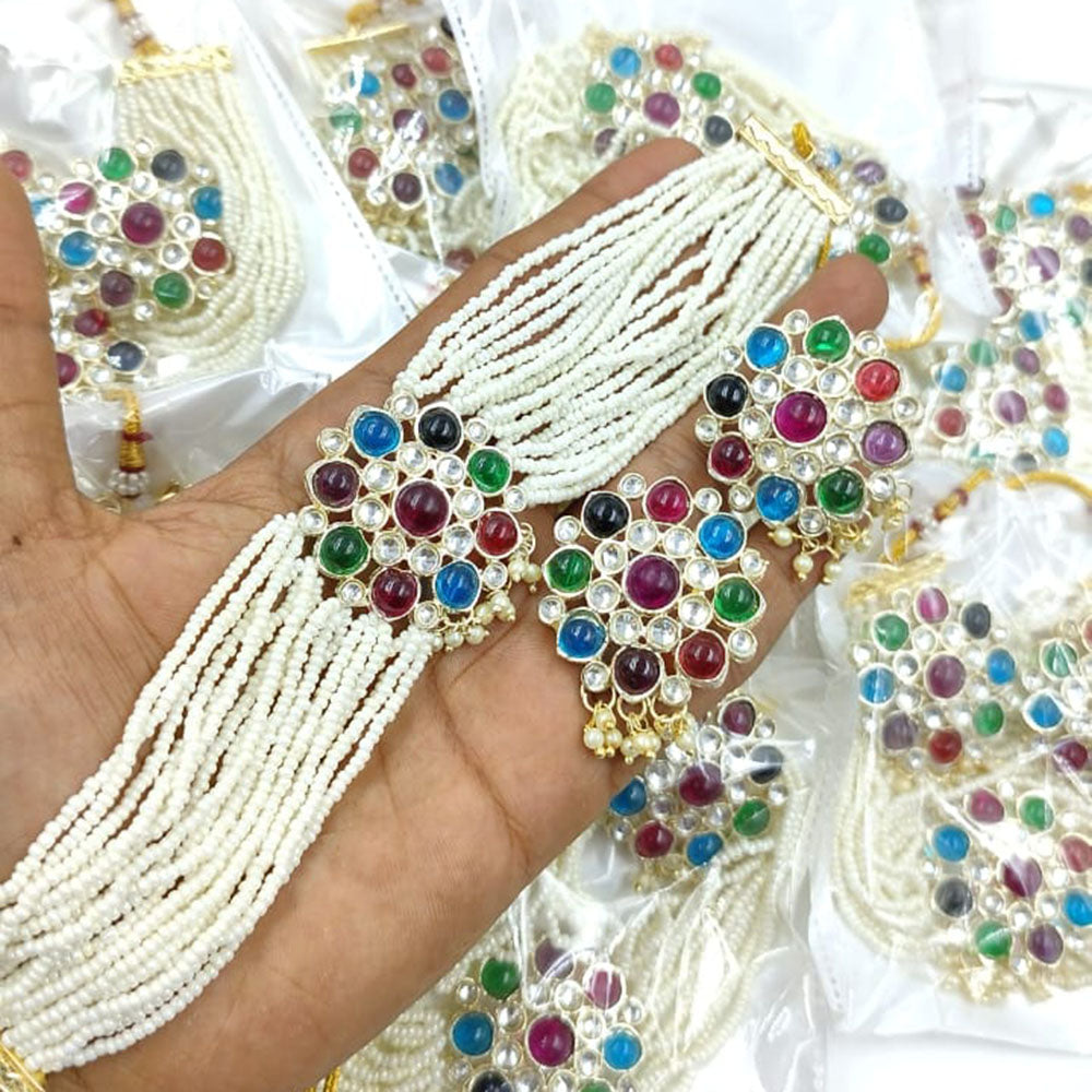SNERA Party Wear Kundan Stone And Pearl Choker Necklace Set