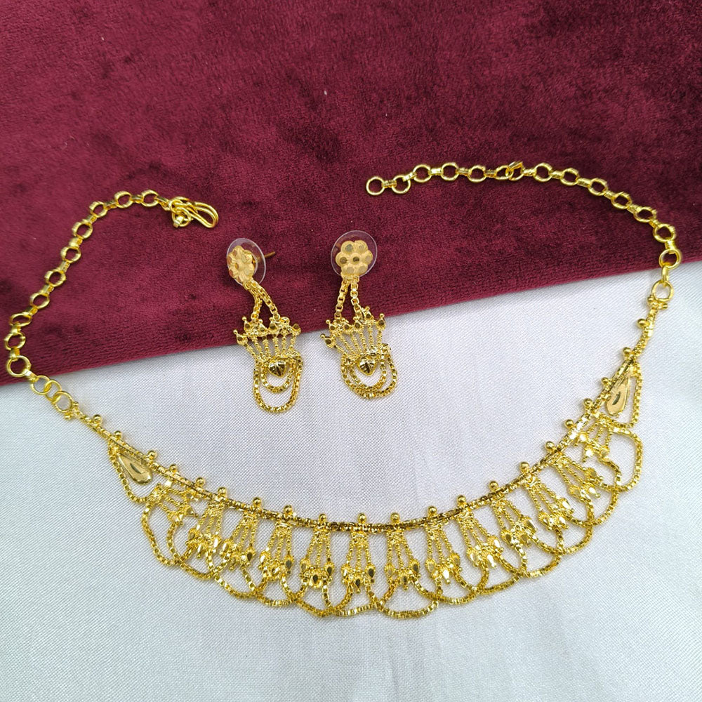 SNERA Traditional Gold Plated Designer Necklace Set with Earrings