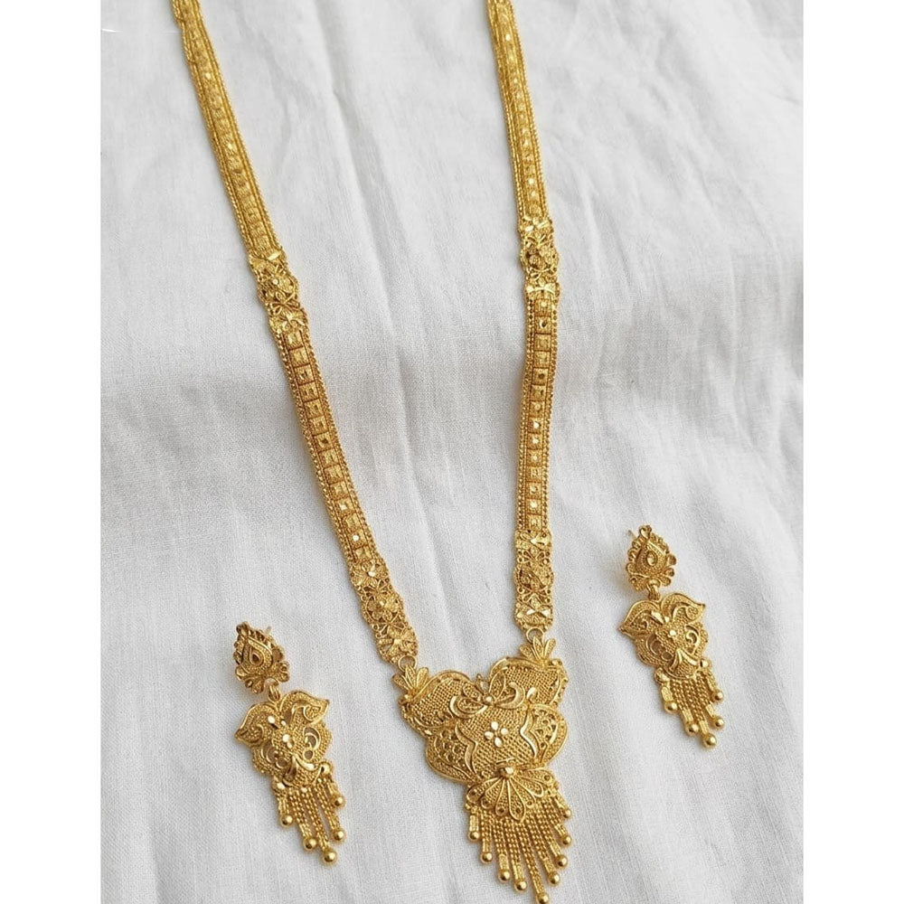 SNERA Traditional Gold Plated Designer Long Necklace Set with Earrings