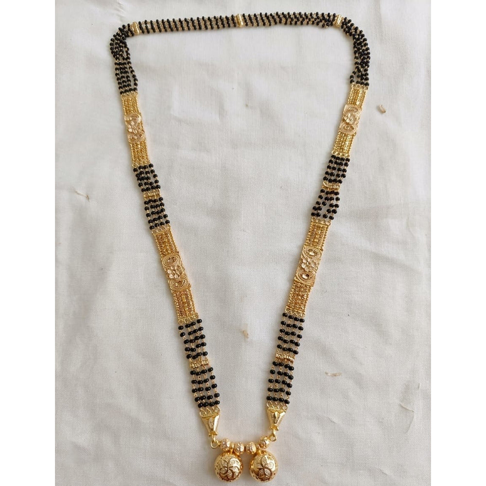 SNERA Gold Plated Black Beads Long Mangalsutra