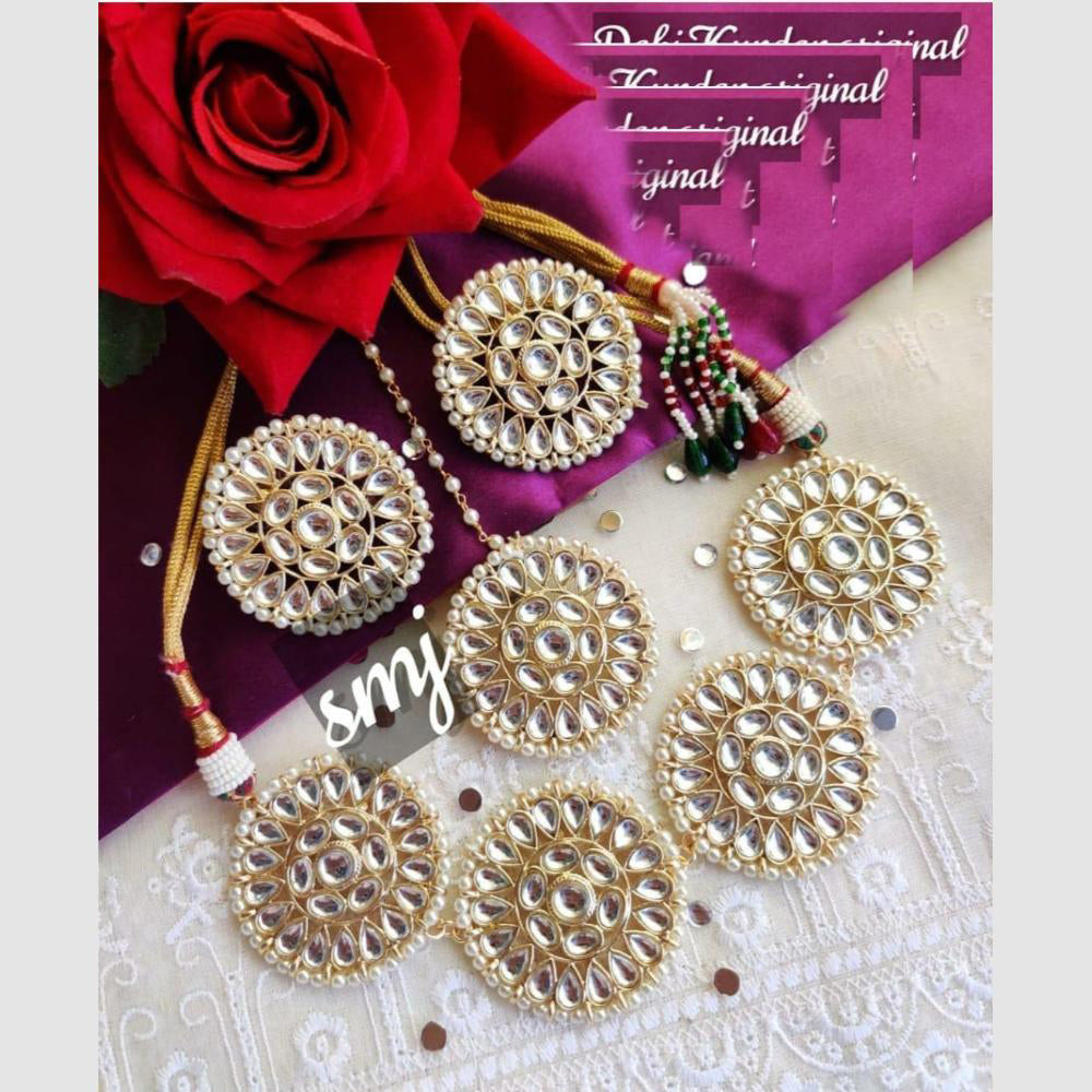 SNERA Gold Plated Kundan Stone And Pearl Necklace Set