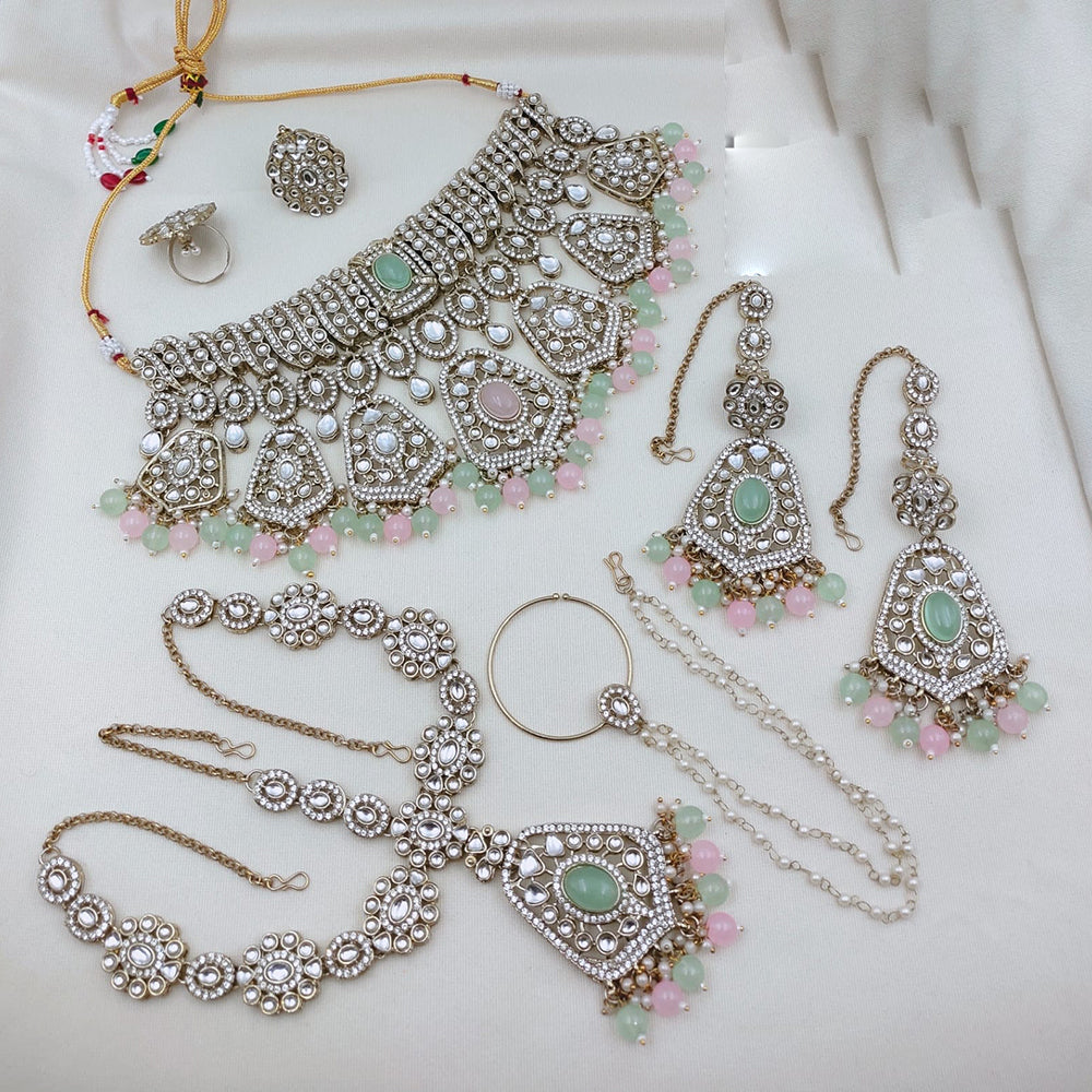SNERA Premium Kundan Stone And Beads Semi Bridal Necklace Set for Women