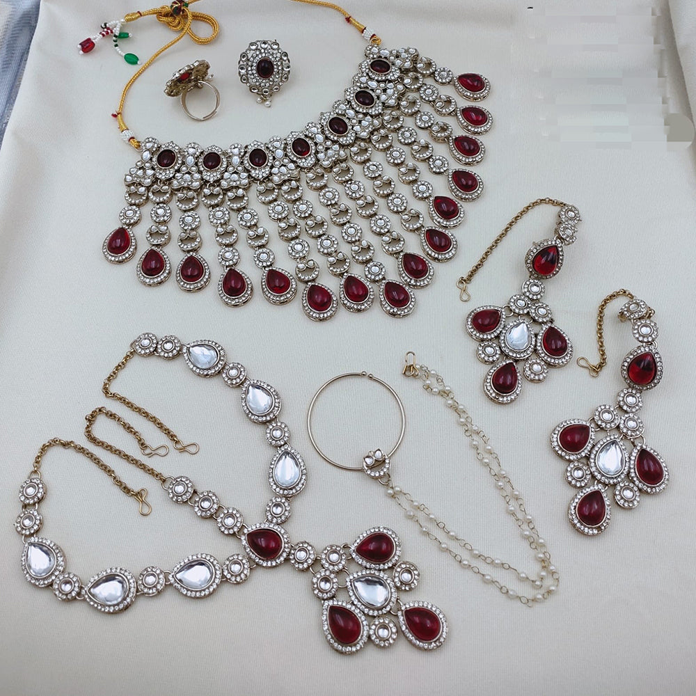 SNERA Premium Kundan Stone And Beads Semi Bridal Necklace Set for Women