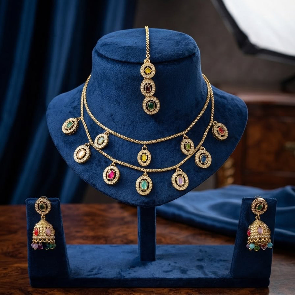 SNERA Elegant Crystal Stone And Pearl Necklace Set Women