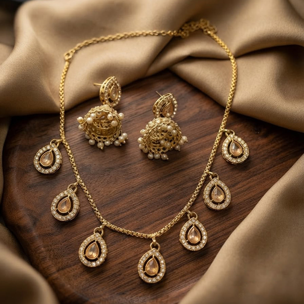 SNERA Elegant Crystal Stone And Pearl Necklace Set Women