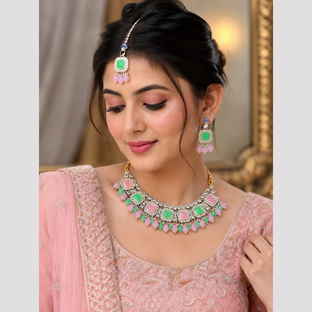 SNERA Elegant Crystal Stone And Pearl Necklace Set Women