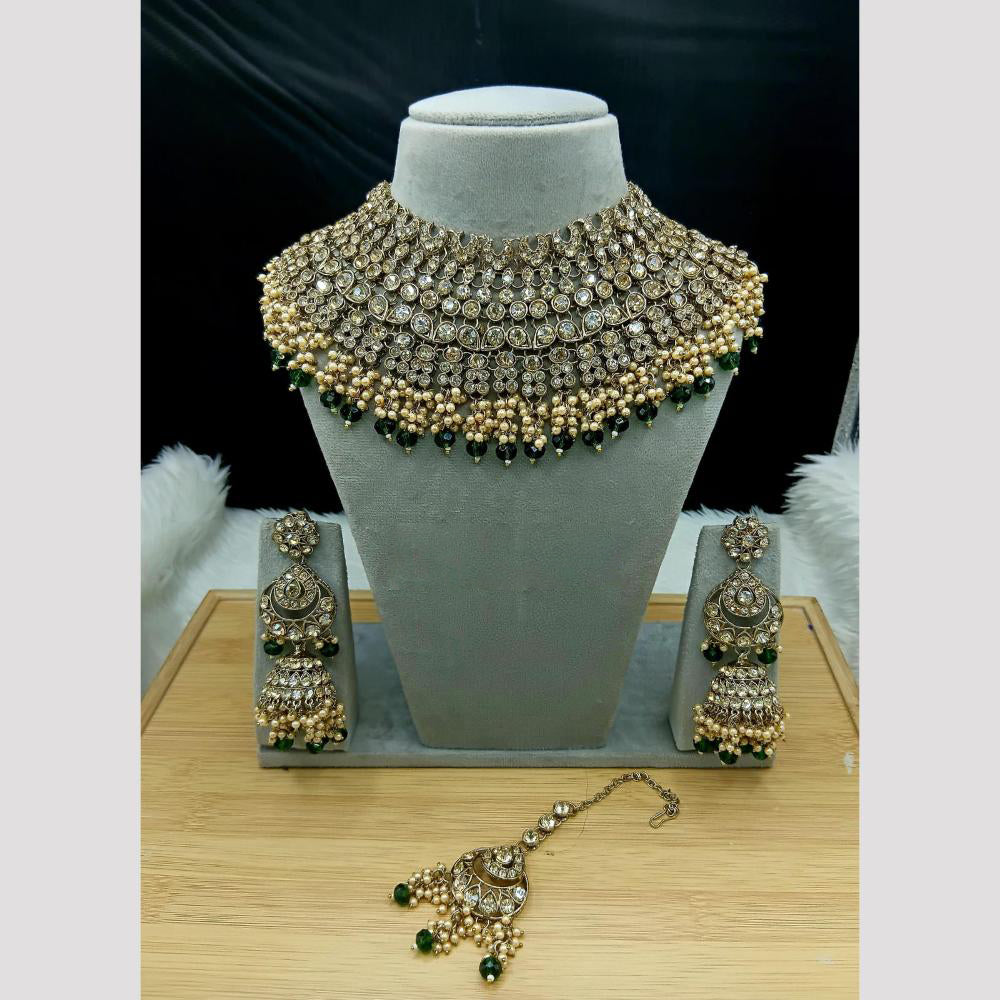 SNERA Elegant Crystal Stone And Pearl Choker Necklace Set Women