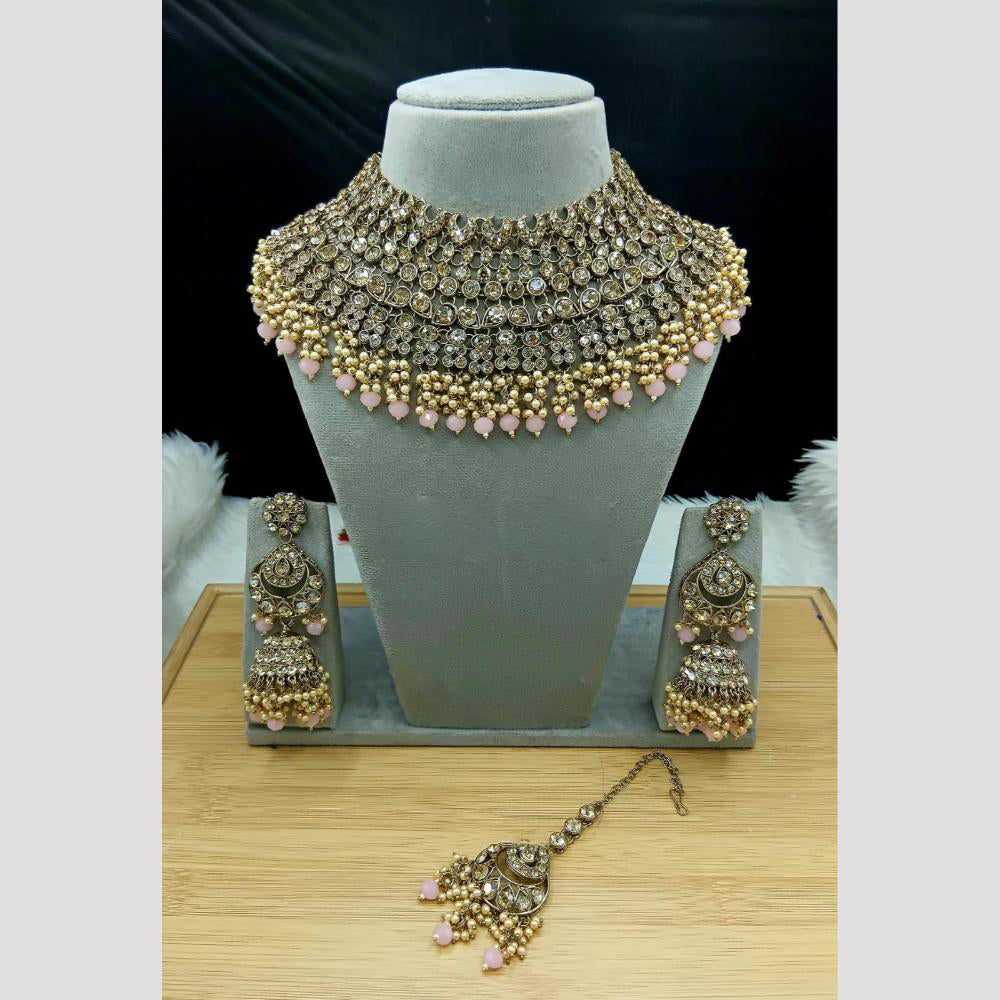 SNERA Elegant Crystal Stone And Pearl Choker Necklace Set Women