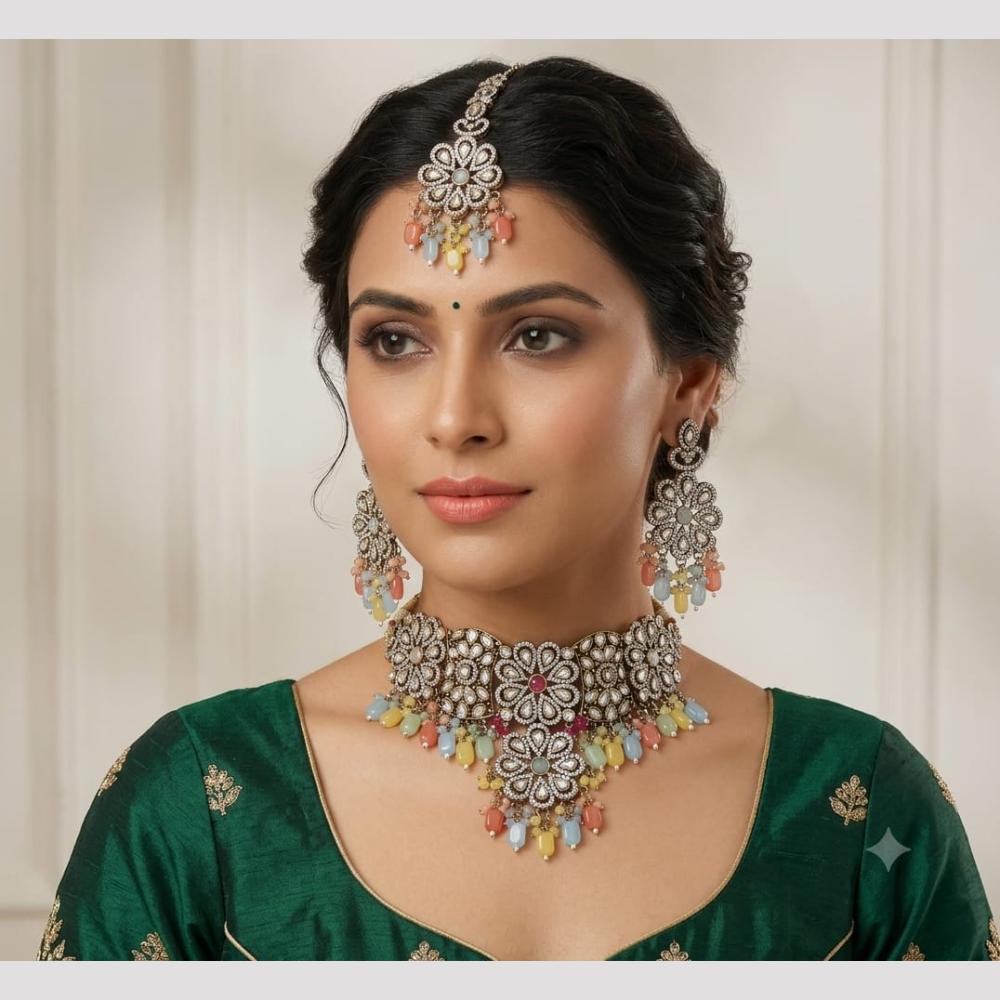 SNERA Elegant Crystal Stone And Pearl Choker Necklace Set Women