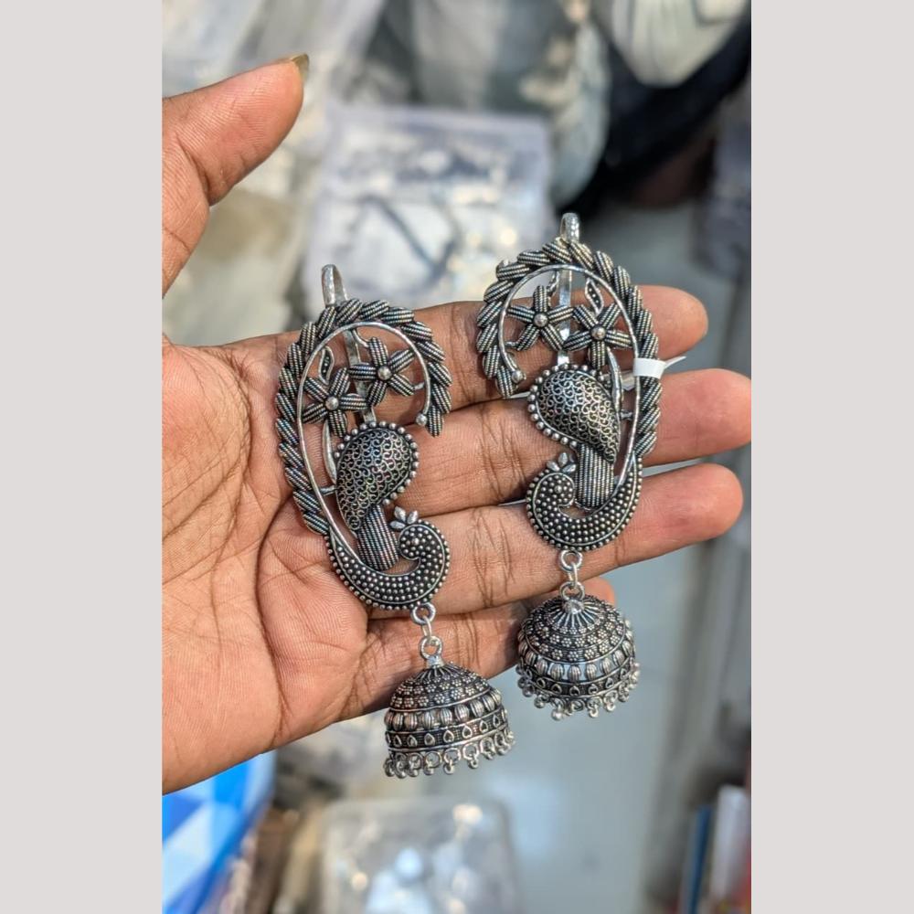 SNERA Vintage Oxidised Plated Pota Stone Earcuff Jhumki Earrings for Women