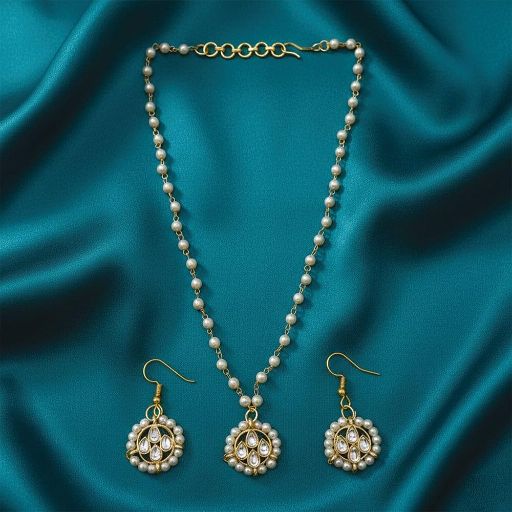 SNERA Festive Wear Kundan Stone And Pearl Necklace Set