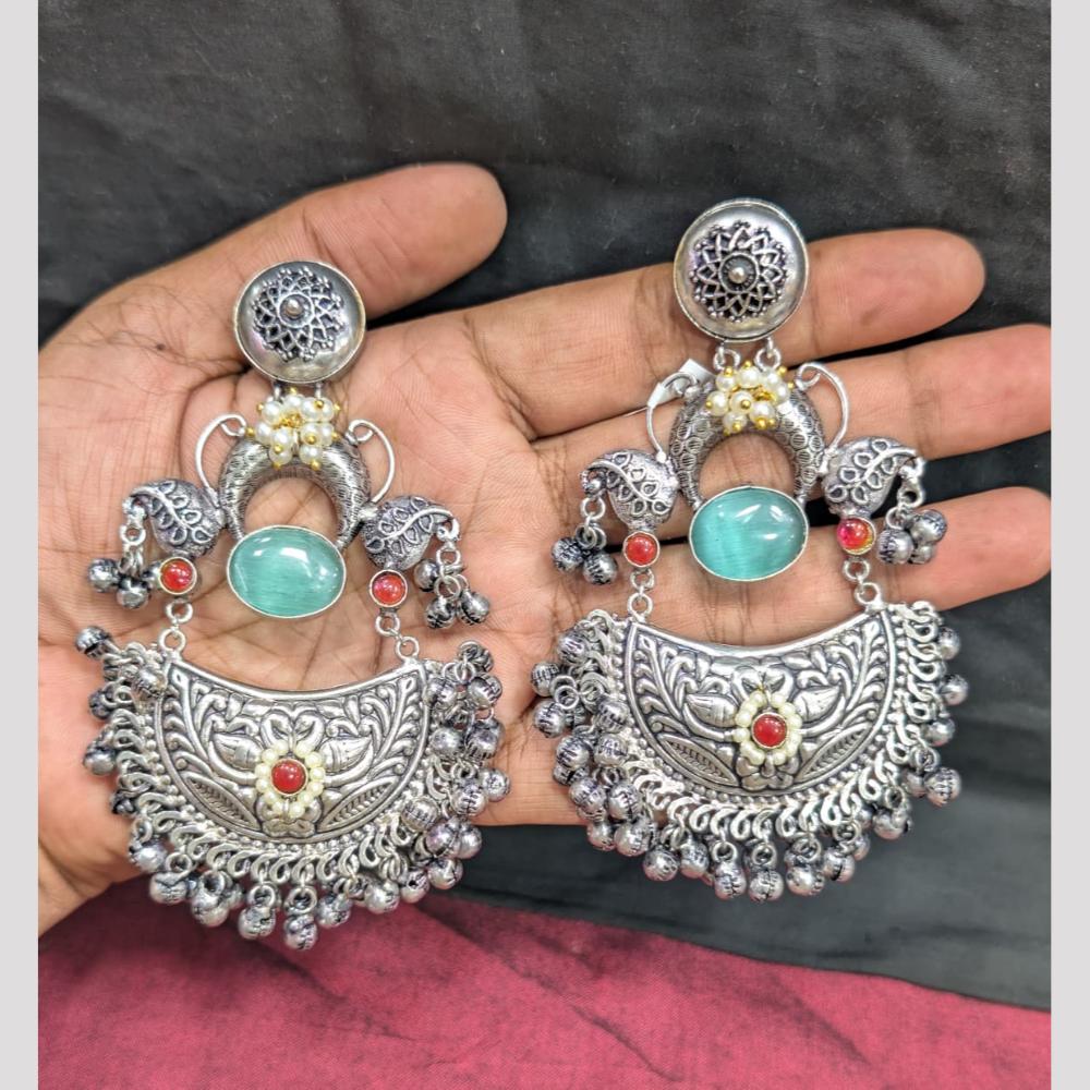 SNERA Elegant 2 Tone Plated Pota Stone And Pearl Dangler Earrings