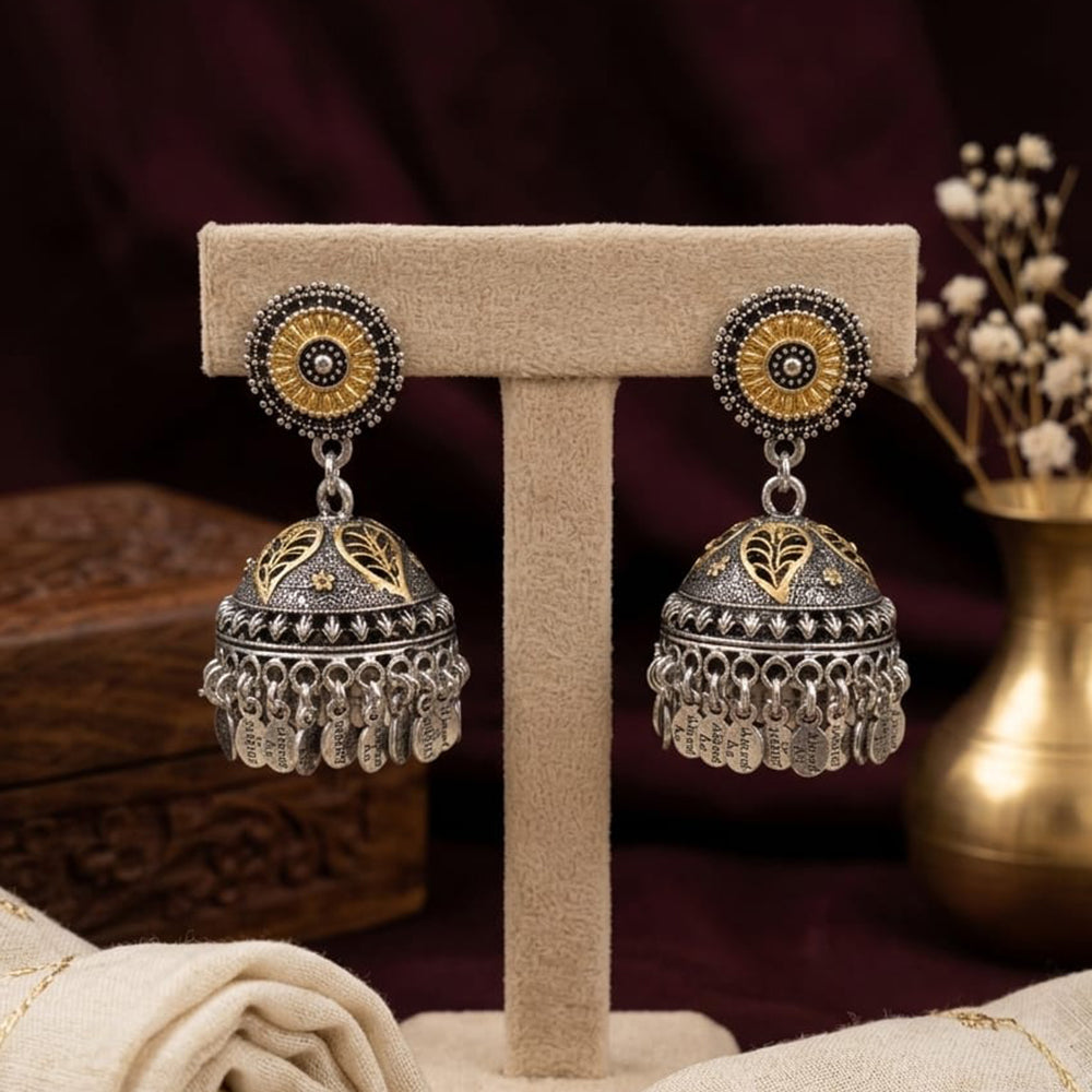 SNERA Elegant 2 Tone Plated Pota Stone And Pearl Jhumki Earrings