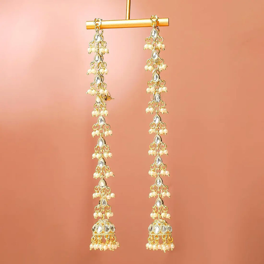 SNERA Elegant Kundan Stone And Pearl Jhumki Earrings