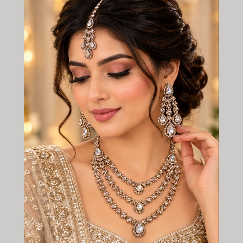 SNERA Ethnic Pota Stone Multi Layer Necklace Set