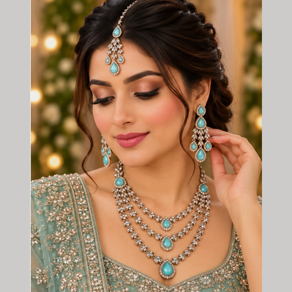 SNERA Ethnic Pota Stone Multi Layer Necklace Set