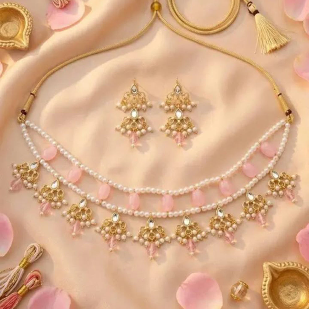 SNERA Ethnic Kundan Stone And Pearl Choker Necklace Set