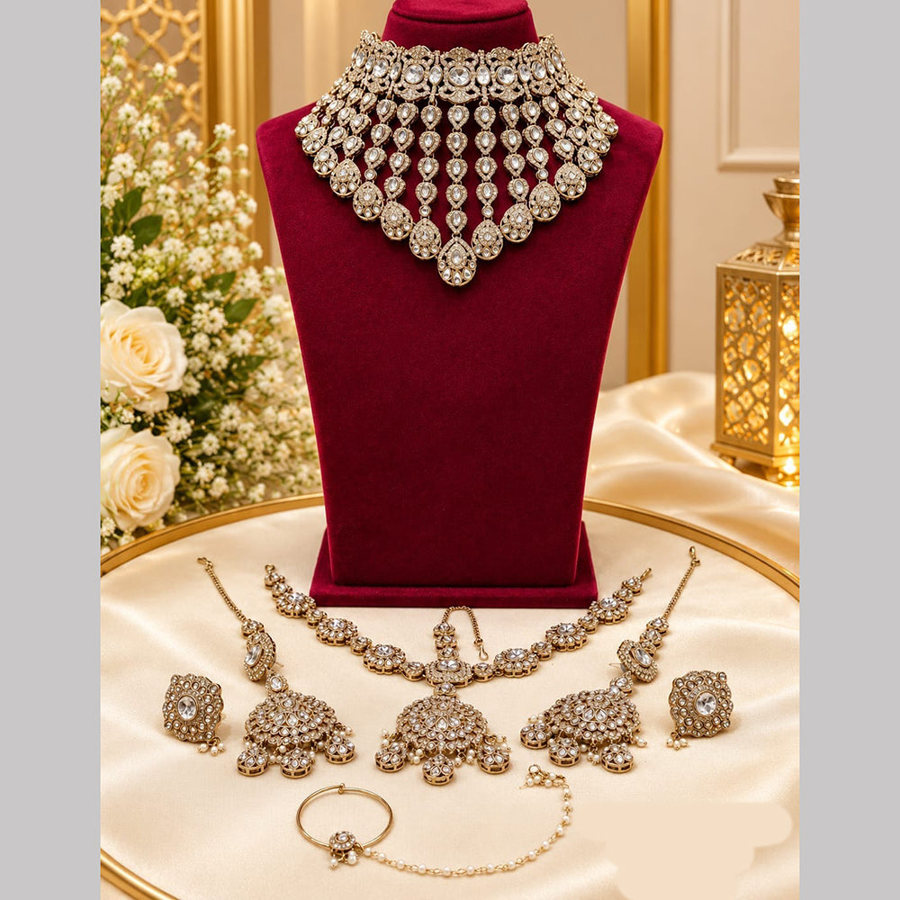 SNERA Premium Kundan Stone And Beads Semi Bridal Necklace Set for Women