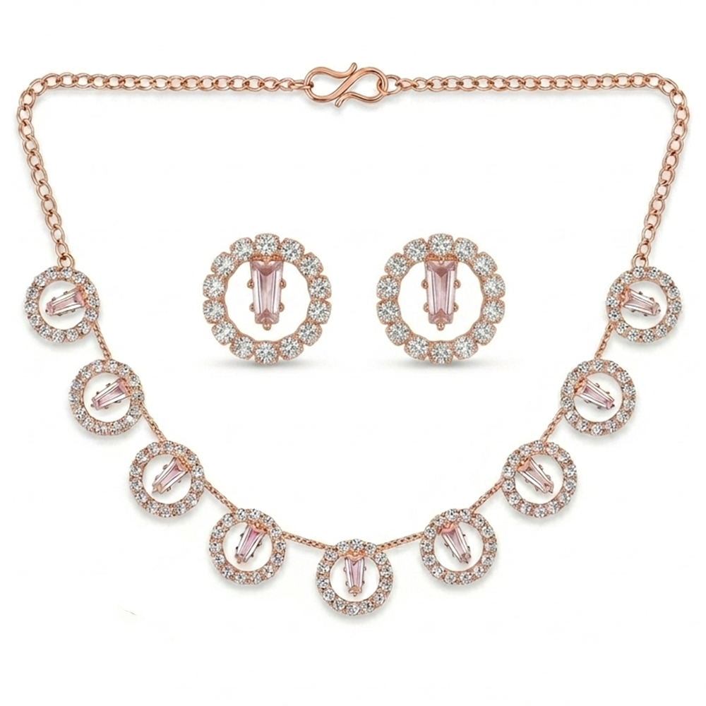 Urthn Rose Gold Plated Sparkling Crystal Stone Necklace Set(Pack of 6)