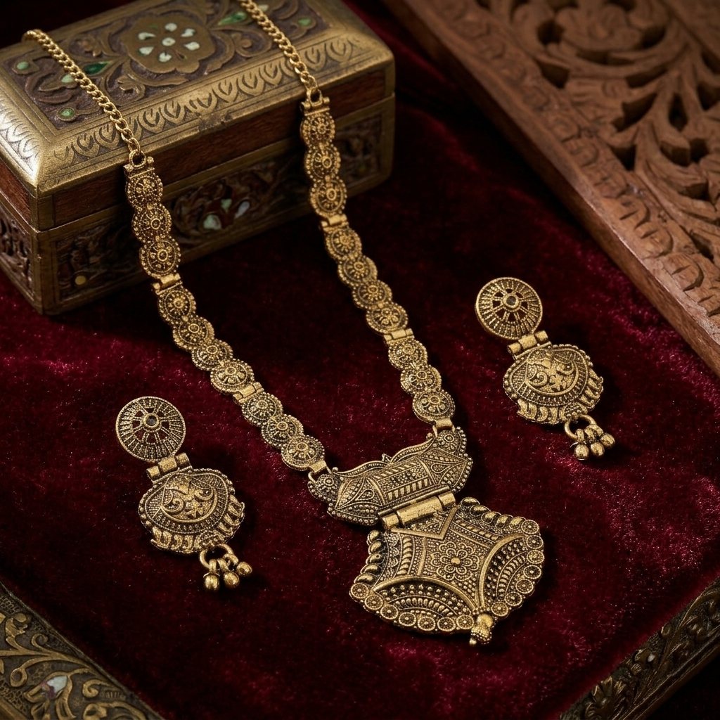 Urthn South Indian Style Antique Gold Plated Pearl Necklace Set (Pack of 6)