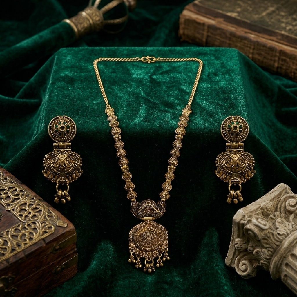 Urthn South Indian Style Antique Gold Plated Pearl Necklace Set (Pack of 6)