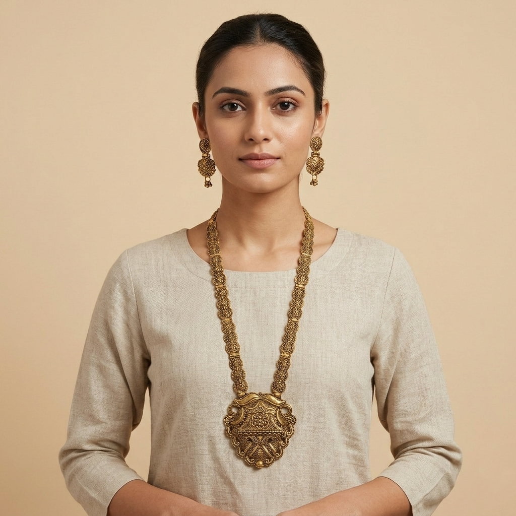 Urthn South Indian Style Antique Gold Plated Pearl Necklace Set (Pack of 6)