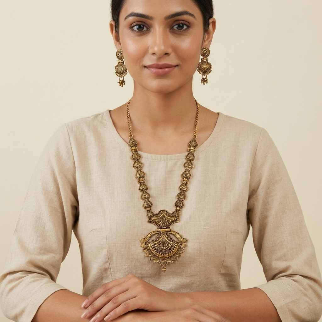 Urthn South Indian Style Antique Gold Plated Pearl Necklace Set (Pack of 6)