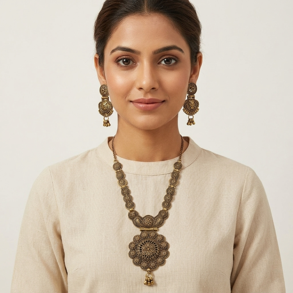 Urthn South Indian Style Antique Gold Plated Pearl Necklace Set (Pack of 6)