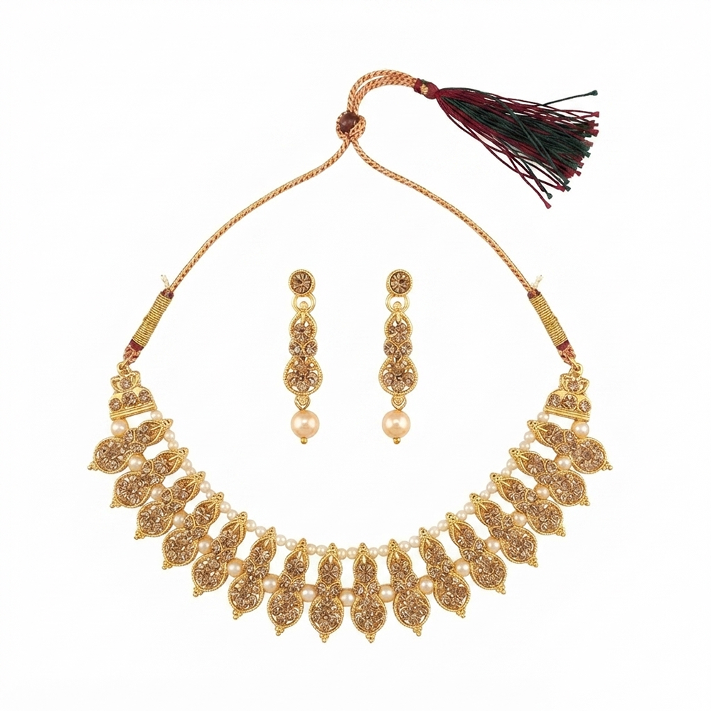 Urthn Gold Plated Pearl & Crystal Necklace Set for Women Traditional Jewellery (pack Of 3)
