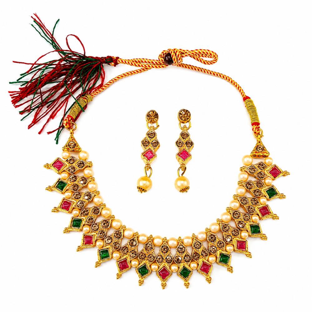 Darshana Jewels Elegant Pota Stone Austrian Stone & Pearl Necklace Set for Women (Pack of 3)