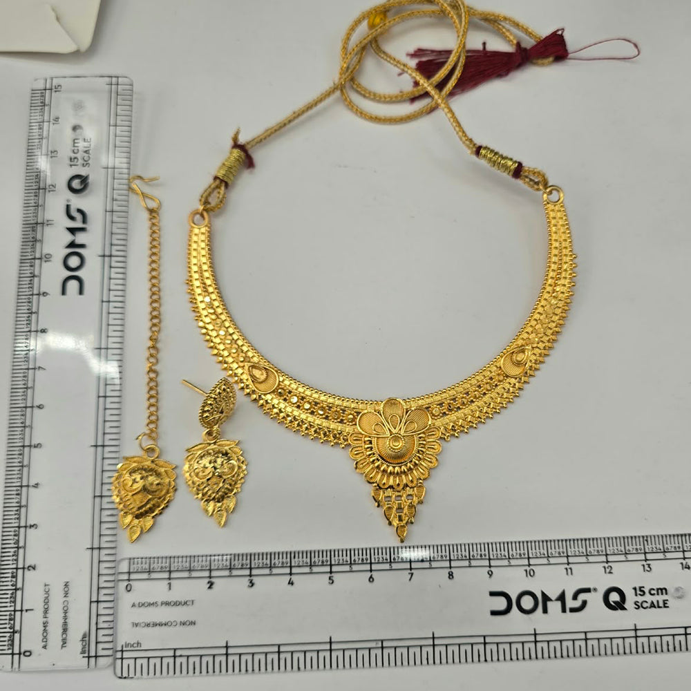 Urthn Traditional Gold Plated Necklace Set with Maangtikka | Elegant Ethnic Jewellery for Women(Pack Of 3 )