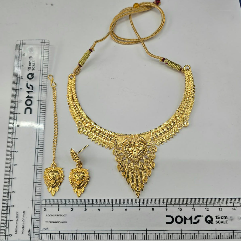 Urthn Traditional Gold Plated Necklace Set with Maangtikka | Elegant Ethnic Jewellery for Women(Pack Of 3 )