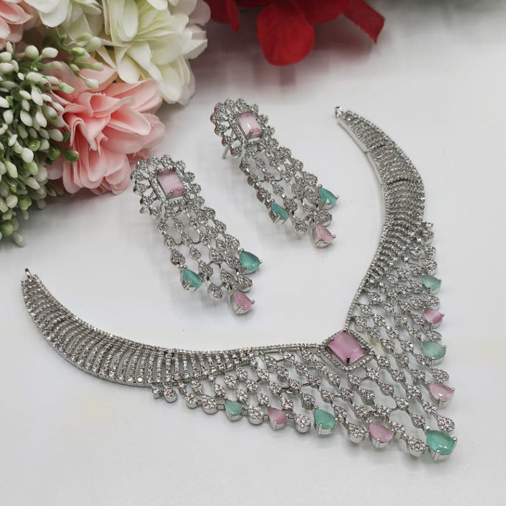 Everlasting Quality Jewels Gold Plated American Diamond Necklace Set