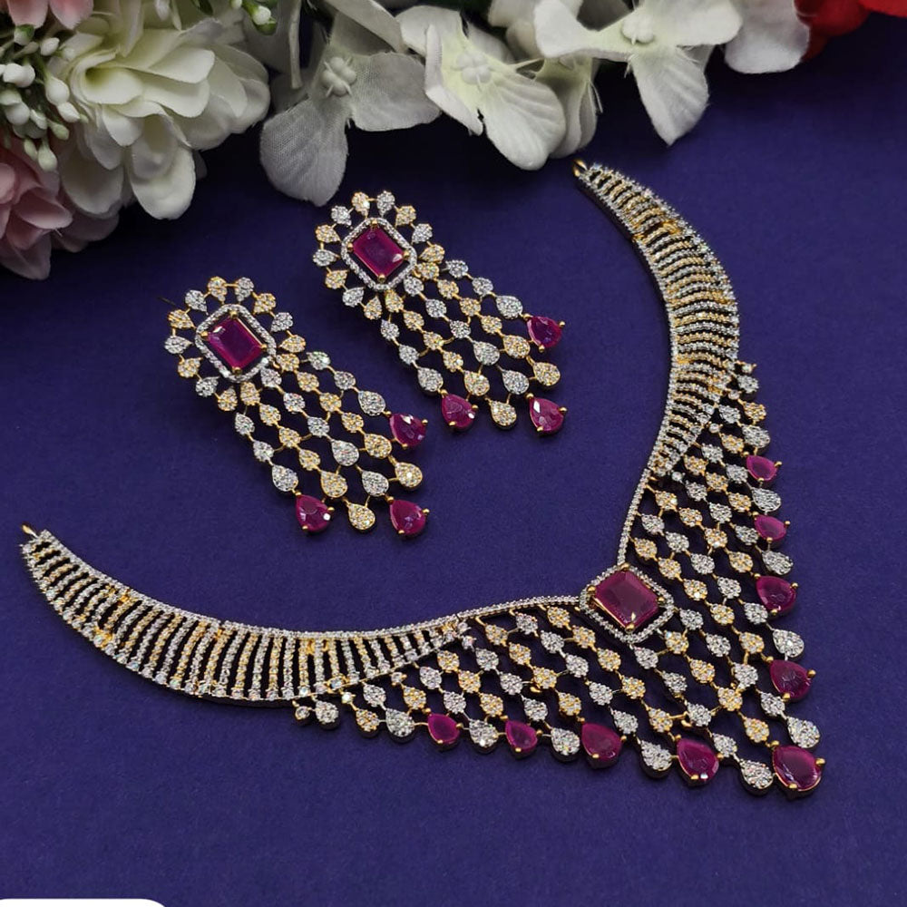 Everlasting Quality Jewels 2 Tone Plated American Diamond Necklace Set