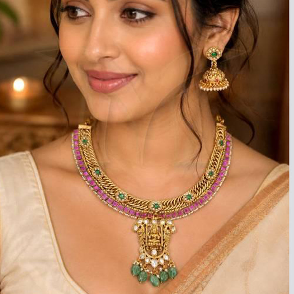 Everlasting Quality Jewels Trendy Pota Stone And Pearl Temple Neckalce Set