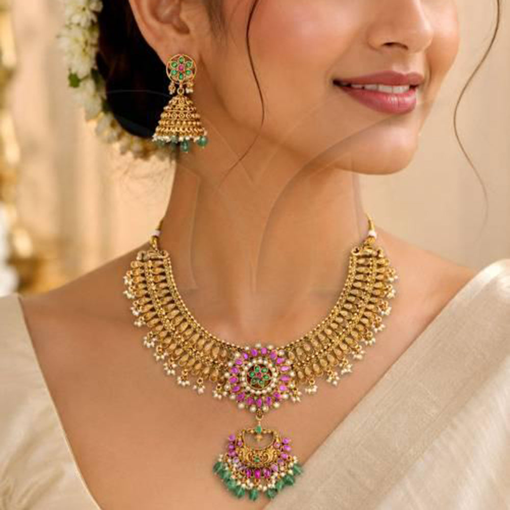 Everlasting Quality Jewels Trendy Pota Stone And Pearl Neckalce Set