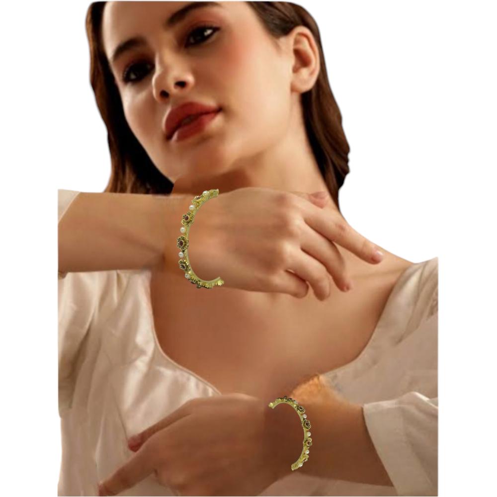 Amity Arts Gold Plated Flower With Meena Bangle (2 Piece)