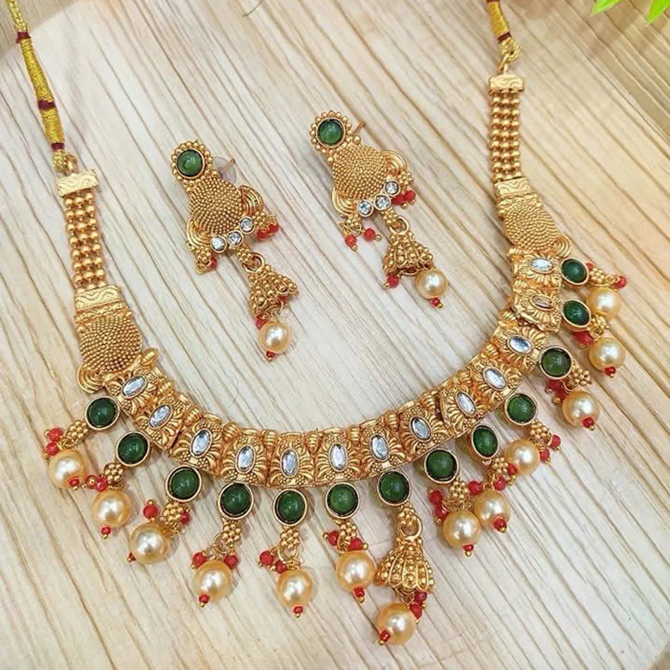 Darshana Jewels Gold Plated Kundan Beads And Pearl Necklace Set