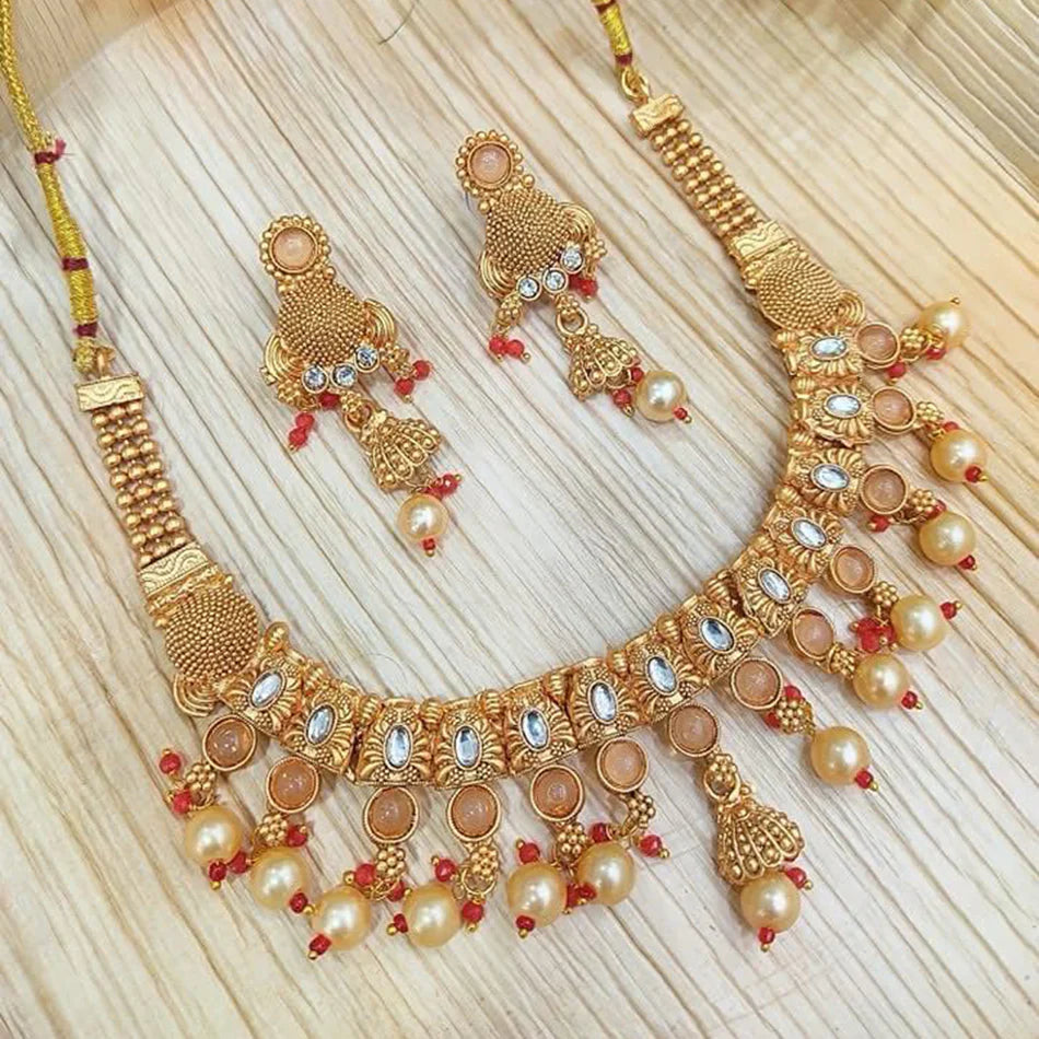 Darshana Jewels Gold Plated Kundan Beads And Pearl Necklace Set