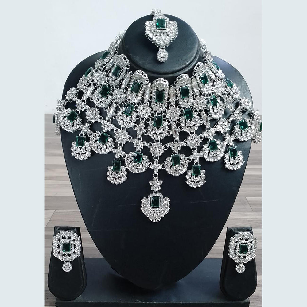 FS Collection Silver Plated Crystal Stone Necklace Set