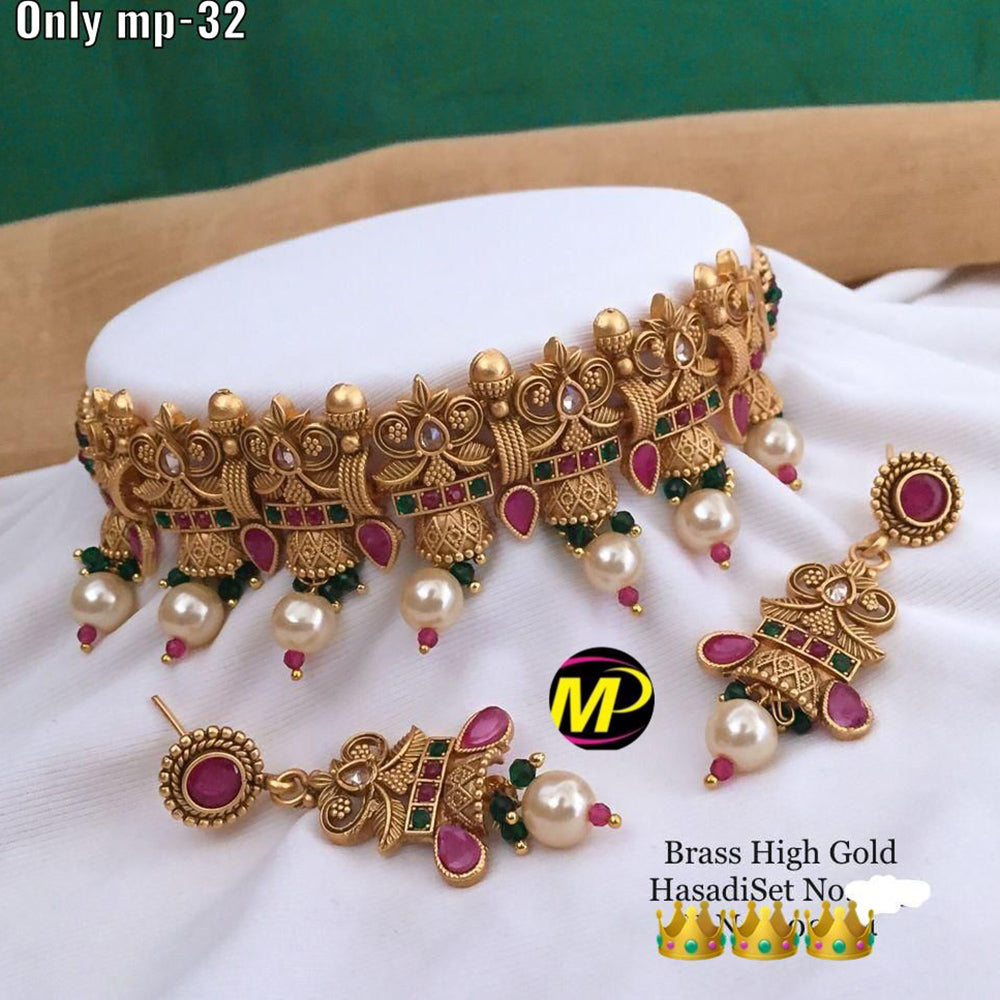 FS Collection Gold Plated Pota Stone Necklace Set