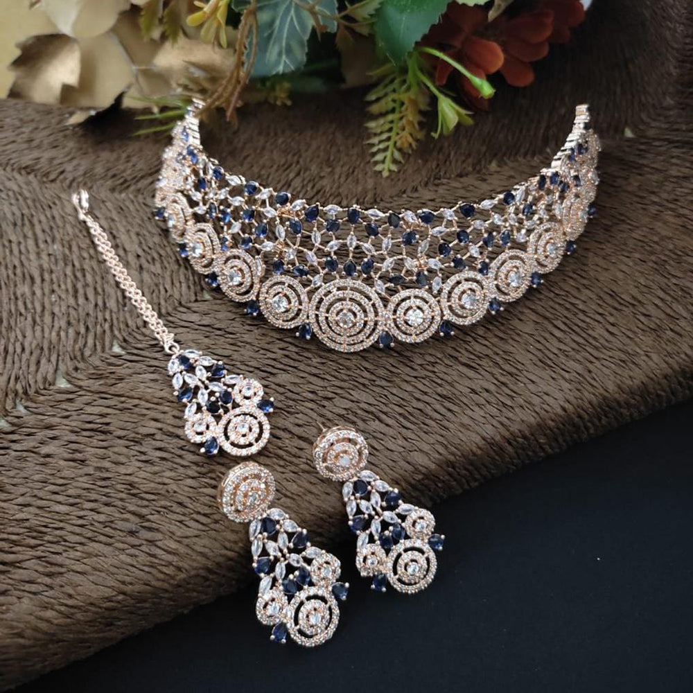 FS Collection Rose Gold Plated AD Stone Necklace Set