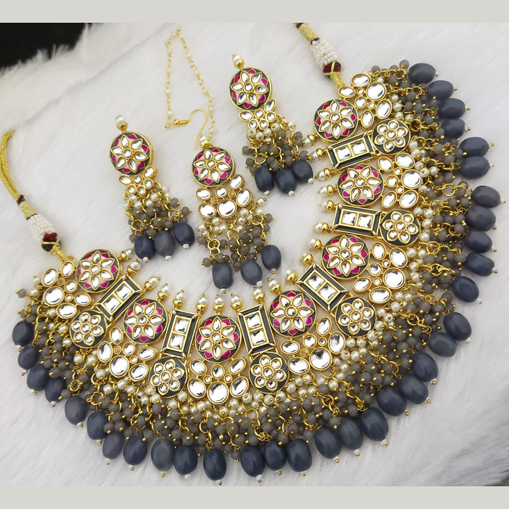 FS Collection Gold Plated Kundan Stone & Meenakari Necklace Set