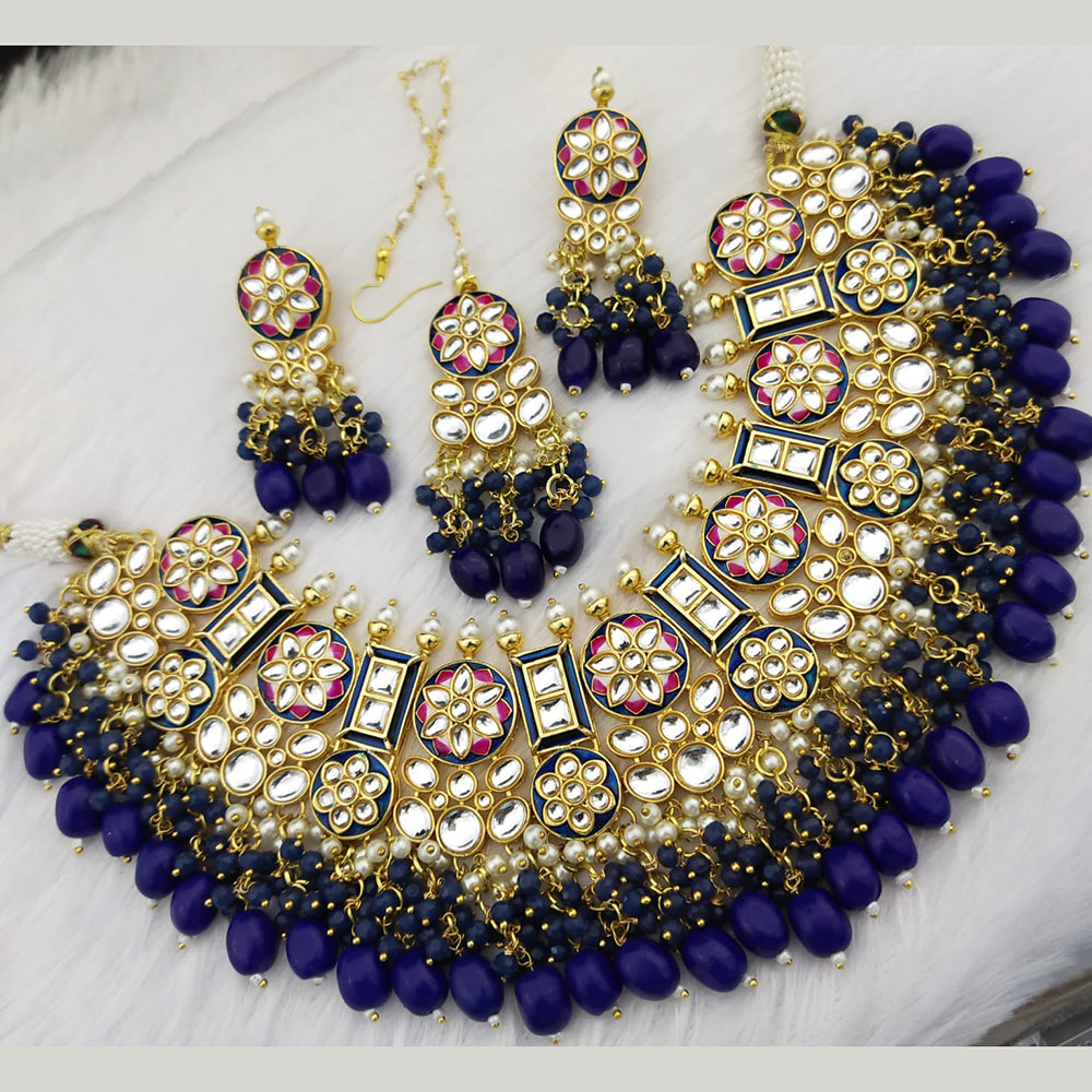 FS Collection Gold Plated Kundan Stone & Meenakari Necklace Set