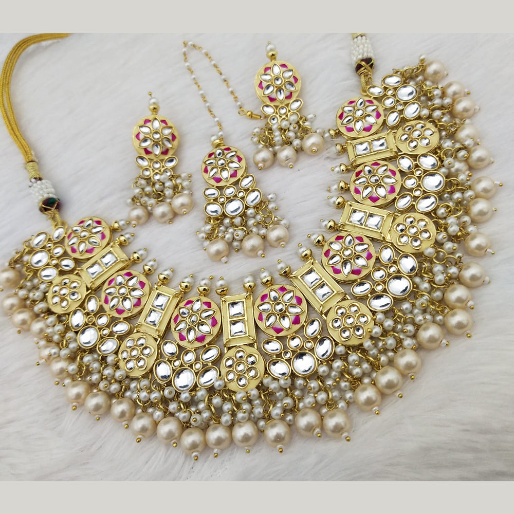 FS Collection Gold Plated Kundan Stone & Meenakari Necklace Set