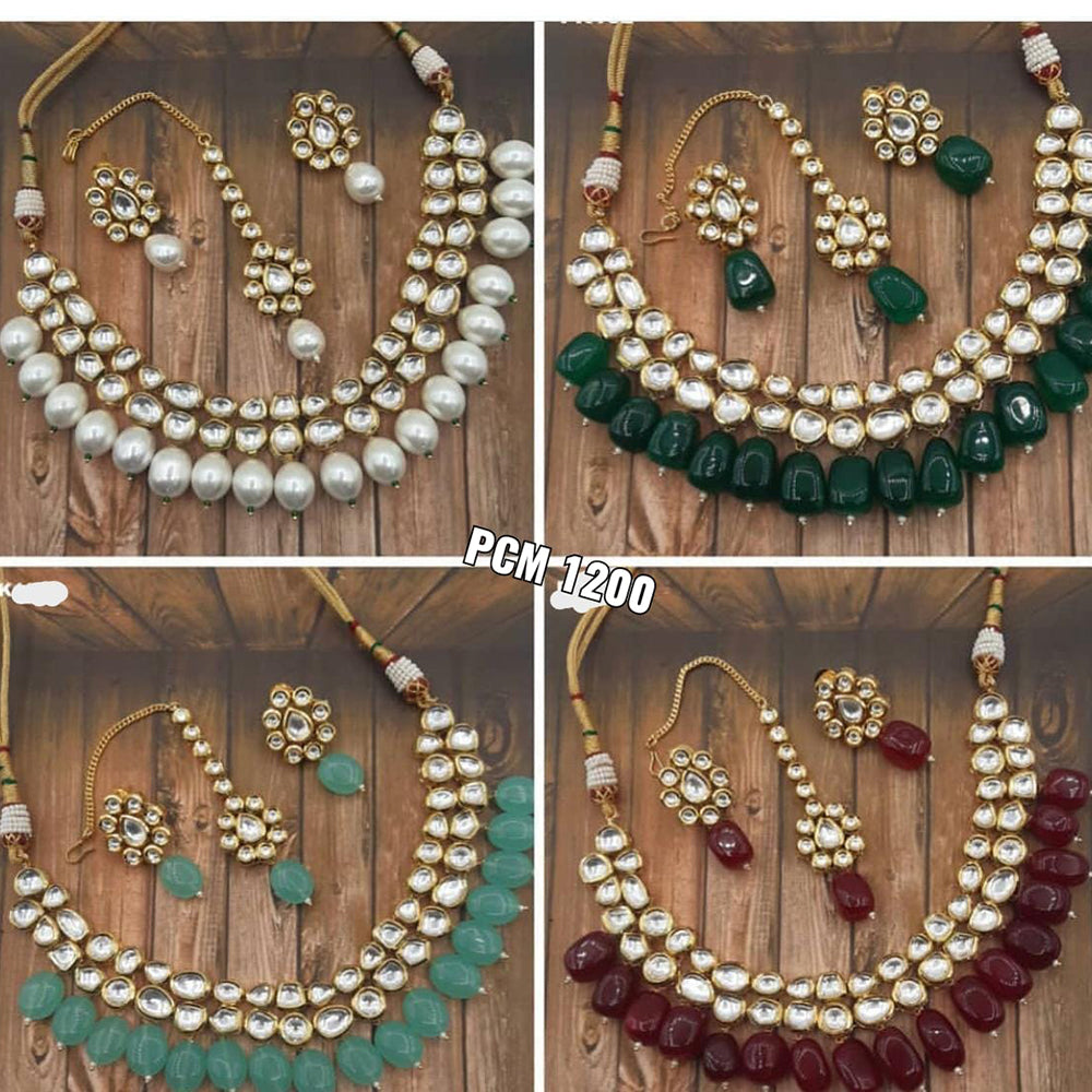 FS Collection Gold Plated Kundan Stone Necklace Set