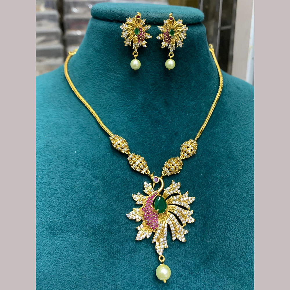 FS Collection Gold Plated AD Stone Long Necklace Set