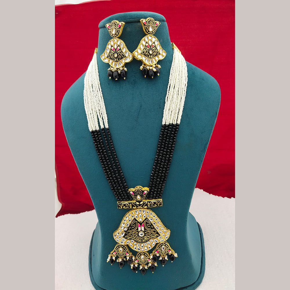 FS Collection Gold Plated Kundan Stone Long Necklace Set